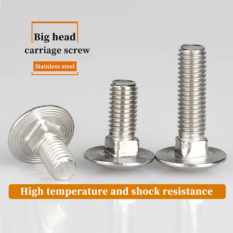 304 Stainless Steel Large Head Carriage Bolts, Flat Head Square Neck Screws Quadrilateral Half Round Neck Rack Screws M4-M12 1Pc