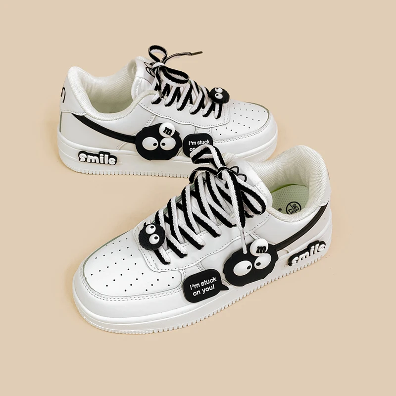 Amy and Michael Cute Cartoon Shoes 2024 Autumn New Women White Flat Casual Sneakers Teenagers Students Low Top Sports Trainers