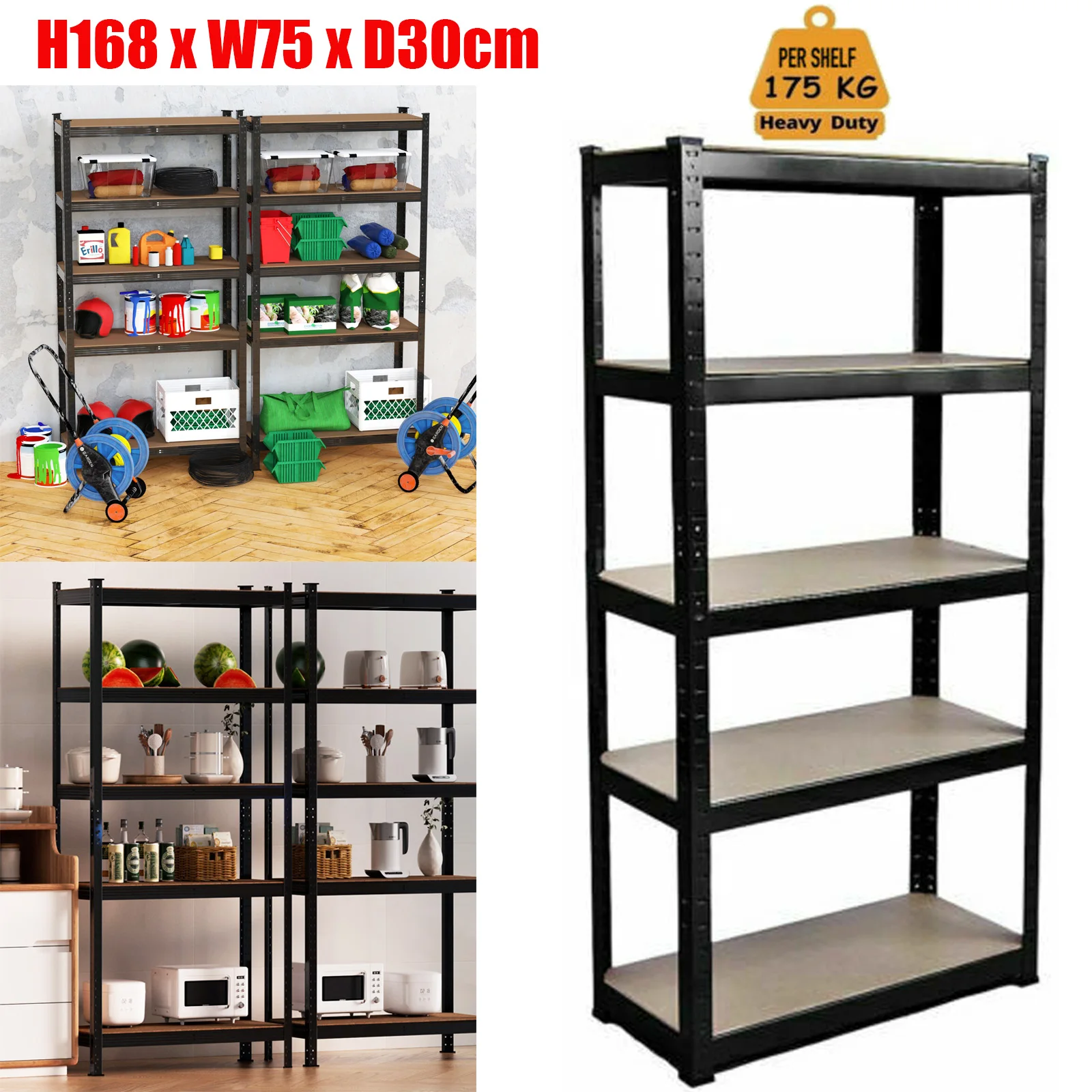 DayPlus-Heavy Duty unidade de armazenamento ajustável, 5-Tier Shelf, Shelving Unit, Boltless Rack, utilitário de metal para garagem, armazém