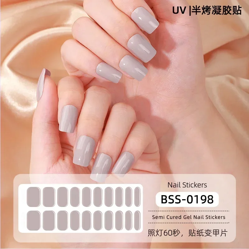 16/20/24 Tips Solid Color UV Semi-baked Semi-cured Gel Nail Stickers Full Cover Nail Decals  Nail Art Decorations