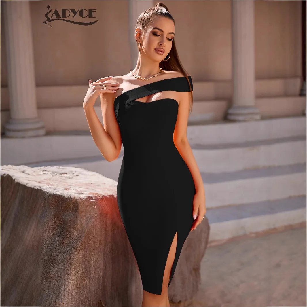 Sexy Off-shoulder Hollow Out Bandage Dress Fashion Split Evening Party Dress Evening Dresses Elegant Midi Sexy Beach