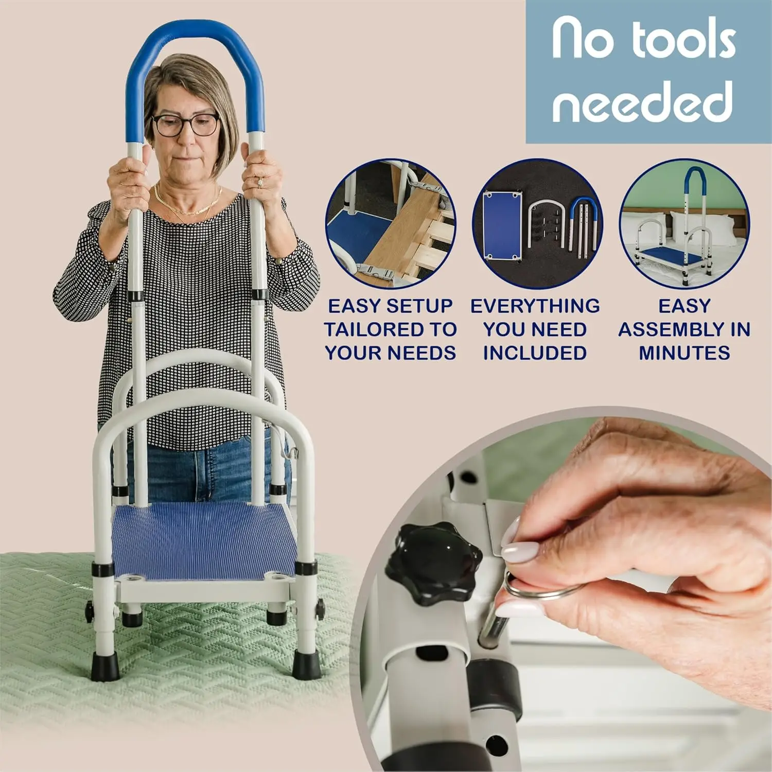 Taburete médico con asa para adultos, taburete ajustable resistente para dormitorio con pasamanos, bas ancho y de alta agarre