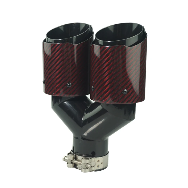 

Factory Export Red Carbon Fiber Dual Outlet Y Type Exhaust Pipe for Modify Universal Muffler Powder Coated Black Car Tail Tips