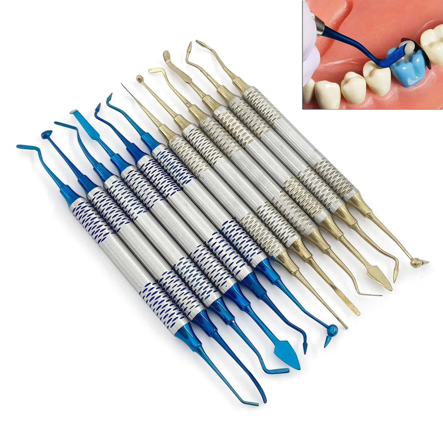 

6 Pcs/Set Dental Composite Resin Filled Spatula Titanium Plated Tip Resin Filled Restorative Tools Instruments Dental elevators