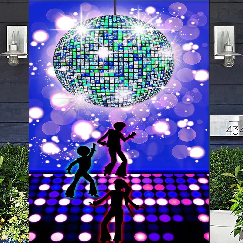 70s 80s 90s Disco Fever Dancers Party Photography Backdrop Let's Glow Crazy In The Dark Background Shining Neon Stages Banner