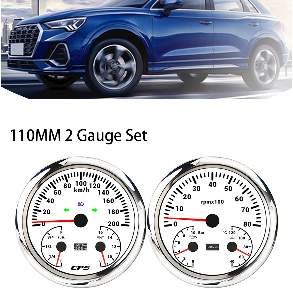 

ELING 2 Gauge Set 110mm 3in1 120 200 km/h Speedometer GPS Tachometer with 10Bar Oil Press. Water Temp Fuel Level Voltmeter 12V