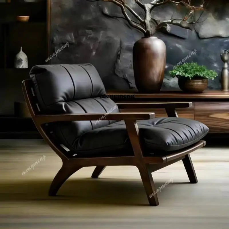 

Single sofa chair top layer real cowhide living room home study leisure balcony antique tea recliner