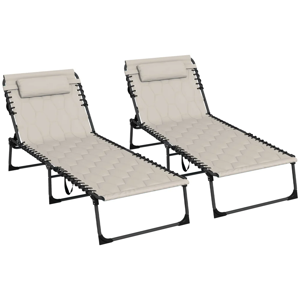 

Outdoor Folding Chaise Lounge Tanning Chair Set with 5-level Reclining Back Padded Seat Side Pocket Headrest Beach Yard Patio