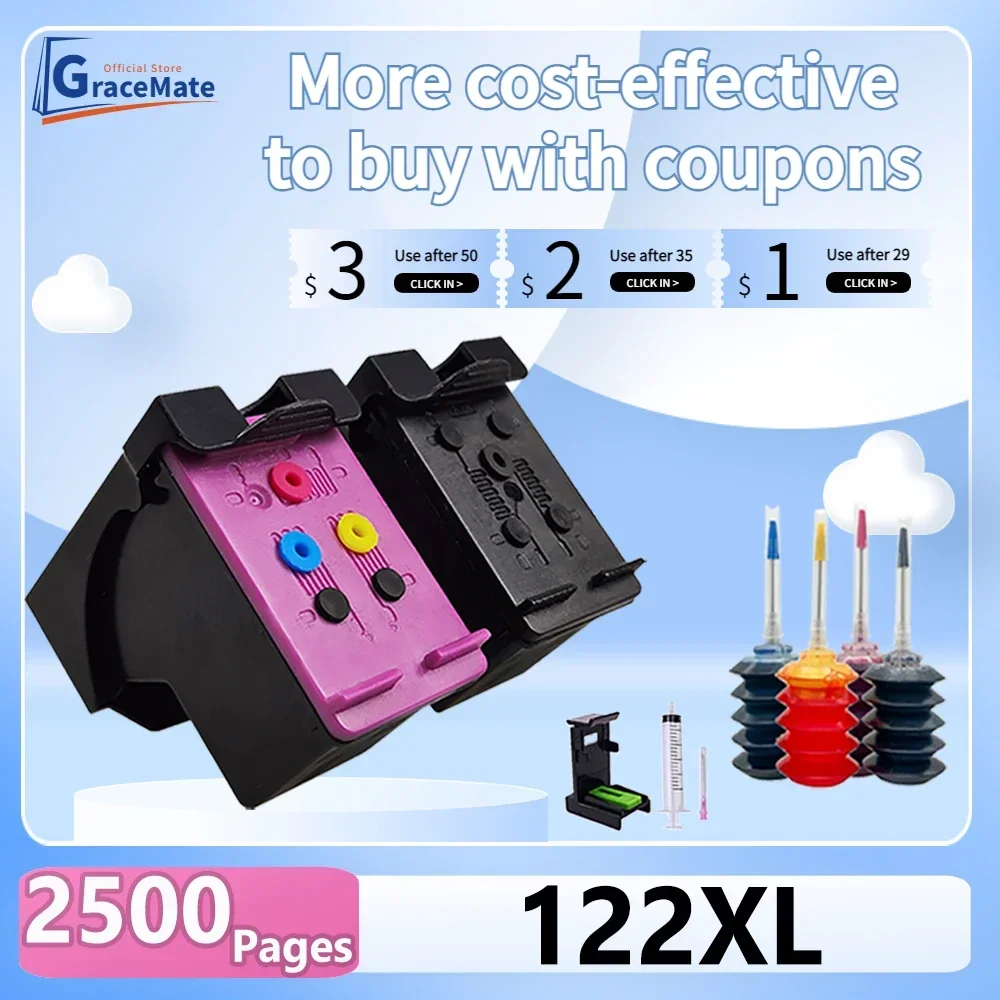 Compatible 122XL Refill Ink Cartridge for HP122 for HP 122 for Deskjet 1000 1050 2000 2050s 3000 3050A 3052A 3054 1010 1510 2540