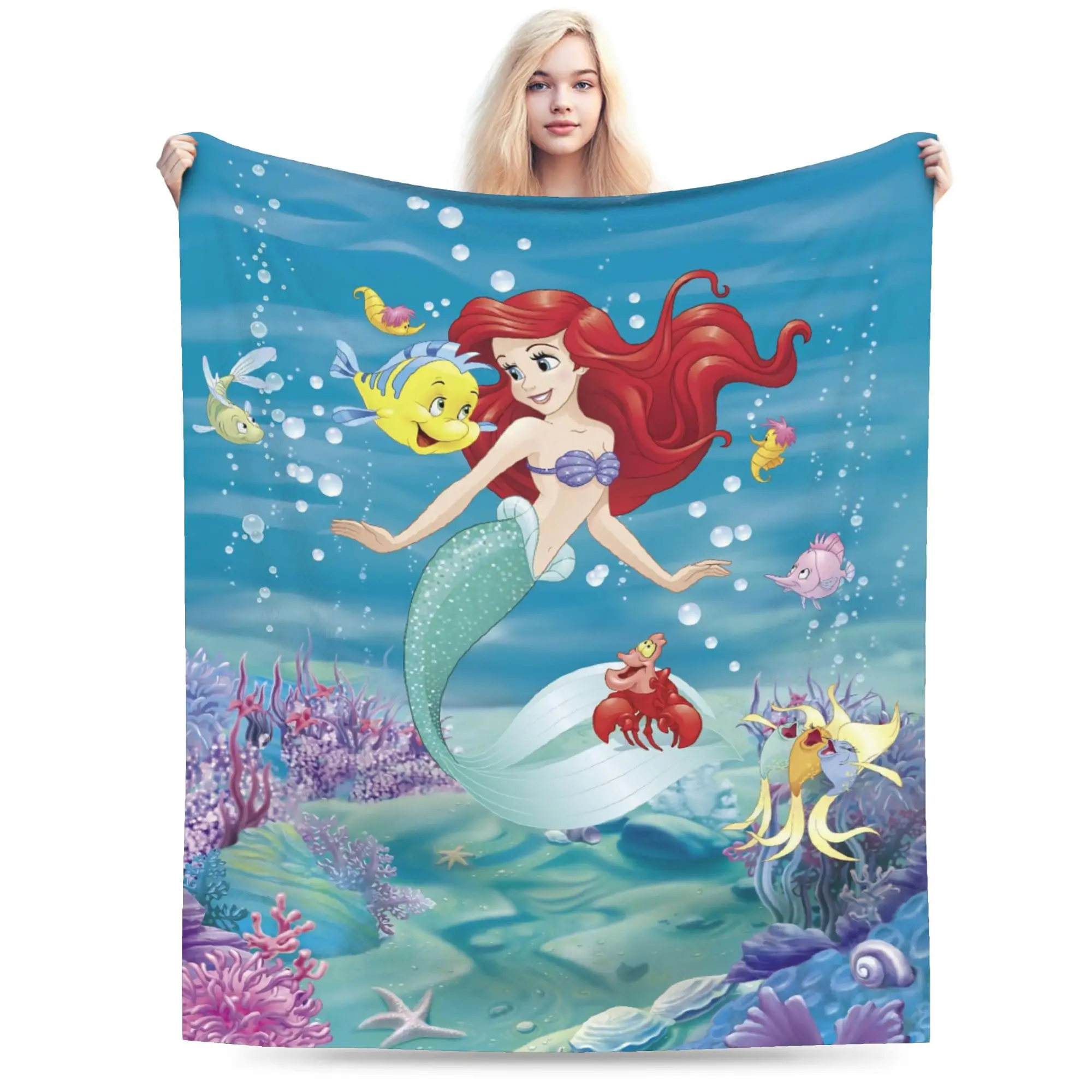 

The Little Mermaid Blanket Velvet Summer Multi-function Lightweight Thin Throw Blanket for Bedding Car Plush Thin Quilt