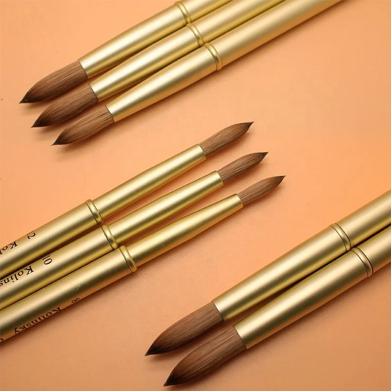 

Профессиональная акриловая кисть для ногтей Kolinsky с золотой ручкой — высокоточная мощная кисть для салона и дизайна ногтей