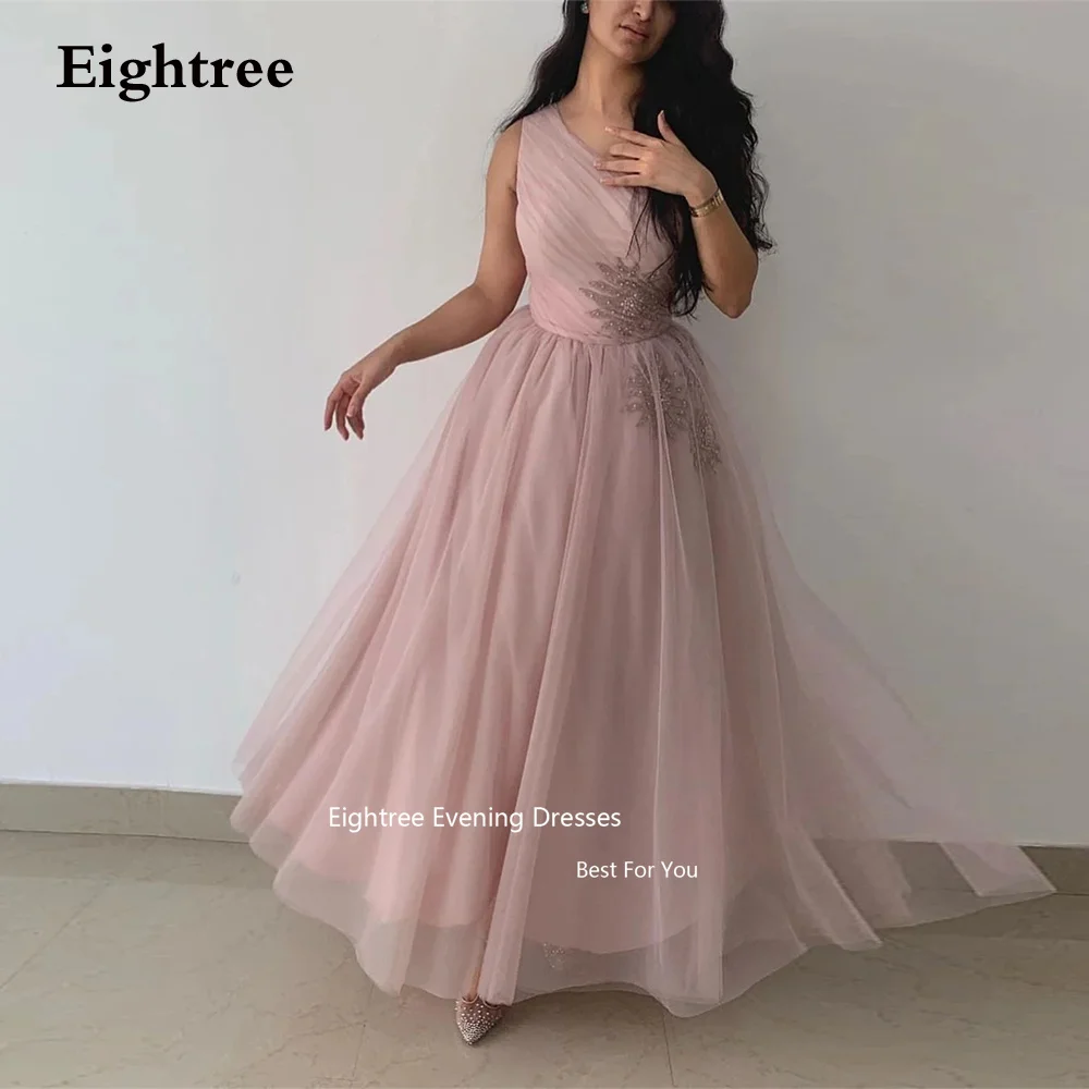 

Eightree Pink Tulle Vintage Evening Dresses Beadings A Line Ankle Length Vestidos De Fiesta Elegantes Para Mujer 2023 Prom Dress