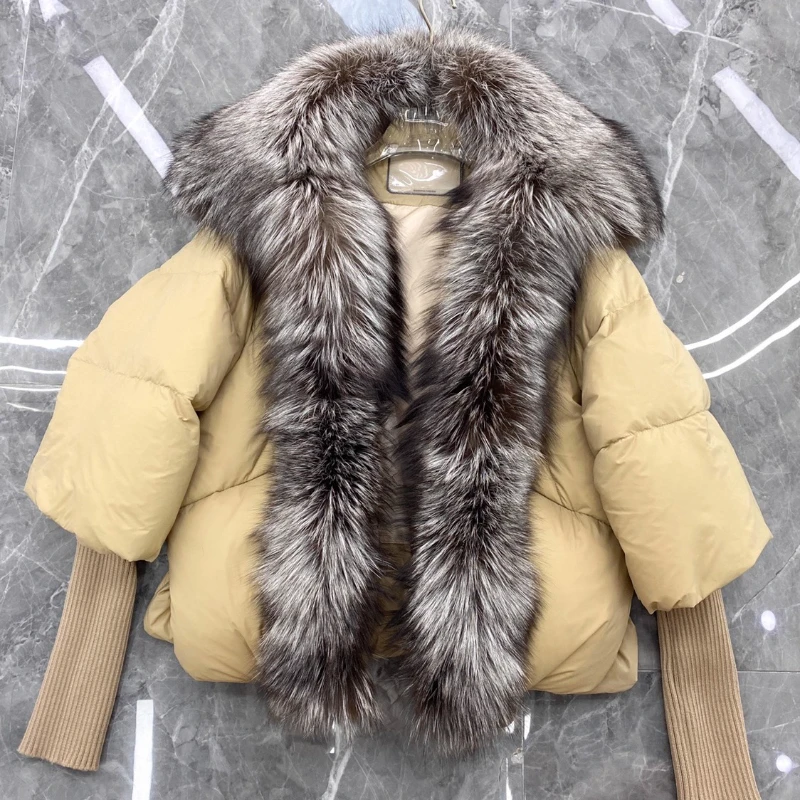 2025 Nieuwe Dames Vos Bontkraag Korte Donsjack Winterjas Mode Luxe Merk