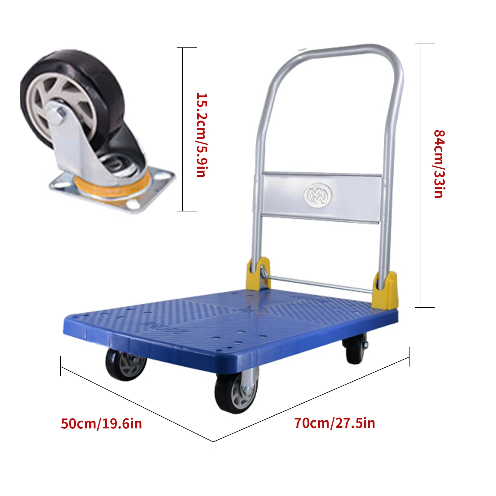 Push Cart Dolly,440 lbs Capacity Flat Bed Carts with Wheels,Moving Hand Truck,Foldable Dolly Cart