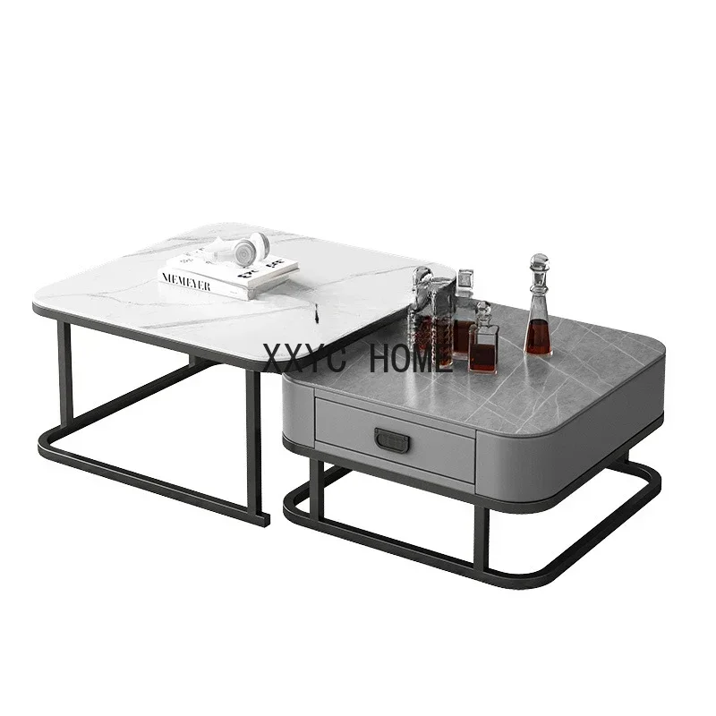 

Stone Plate Tea Table Home Nordic Light Luxury Modern Square Combination Glass Simplicity Tea Table
