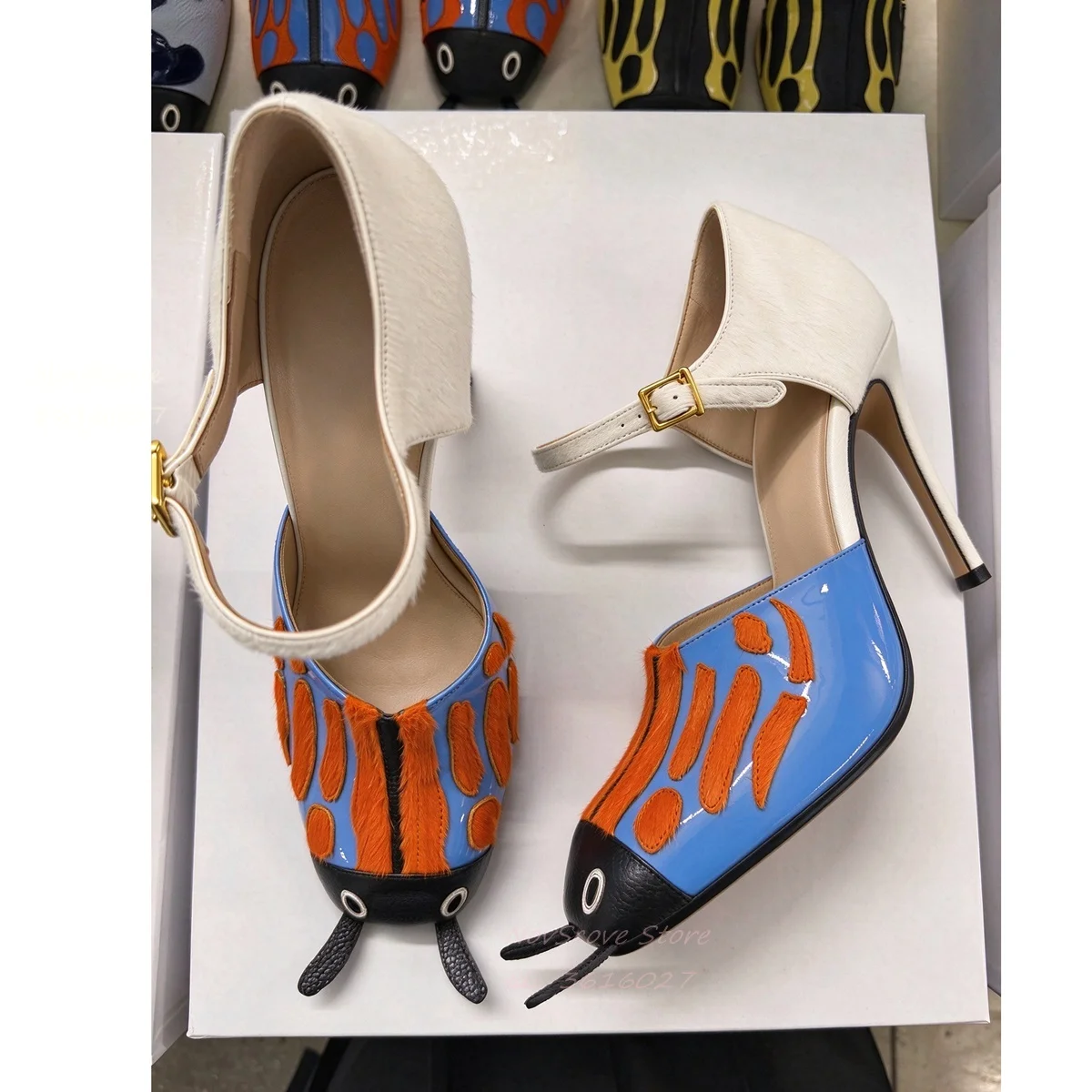 Insect Shape Sandals Mixed Color Stiletto High Heels Unique Ankle Straps Buckle Luxury Autumn Sexy Women Party Single Pumps