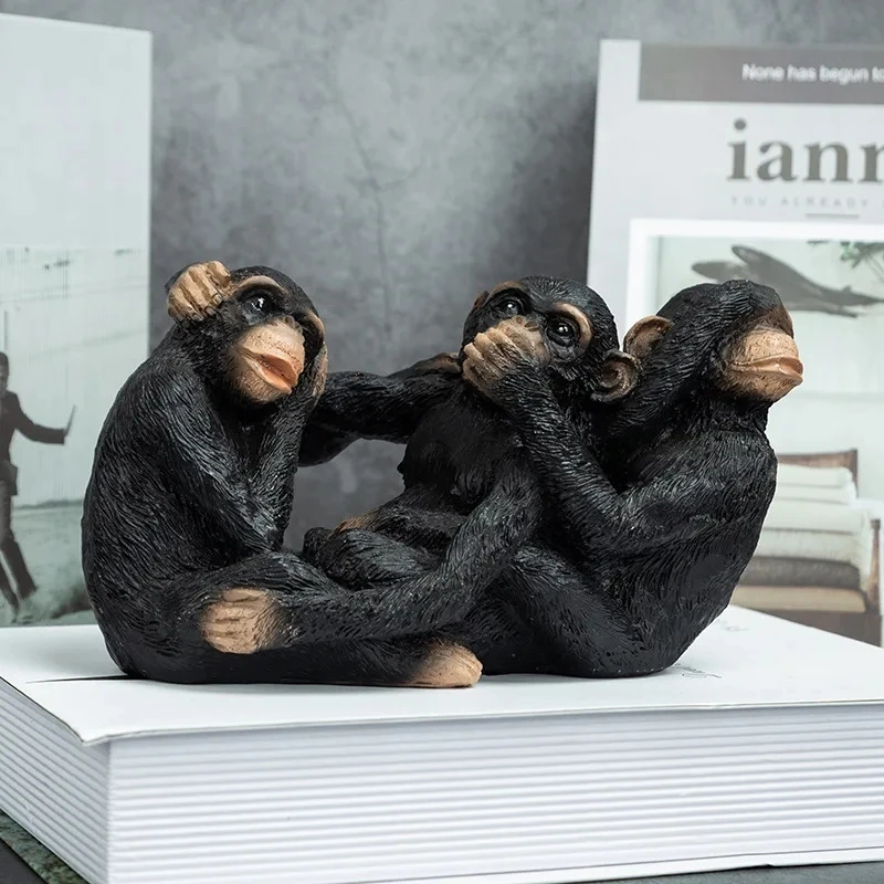 Creative Cute Do Not Say Talk See 3-Monkeys Statue Resin Animal Figurine Sculpture Home Office Desk Garden Decorative Ornament