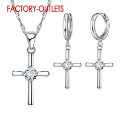 Genuine 925 Sterling Silver Necklaces Earrings Classic Fashion Jewelry Set CZ Cubic Zirconia Party Unisex Wholesale