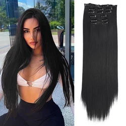 Clip in Hair Extensions 6Pcs Synthetic Hair Extensions Clip Ins 24Inch Natural Straight Synthetic Hairpieces for Women Girls