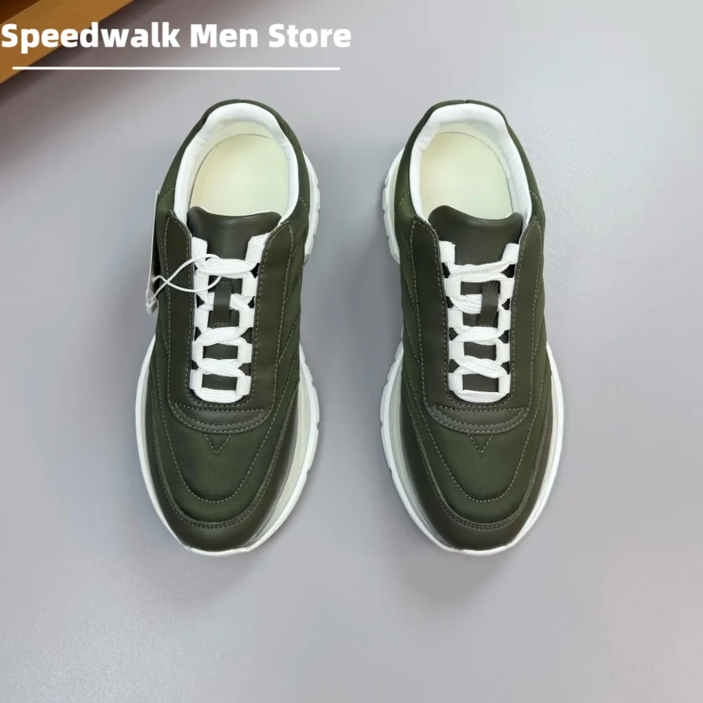 Men Four Seasons Quilted Leather Platform Sneakers Transparent Air Cushion Thick Sole Lightweight Business Casual Trainers