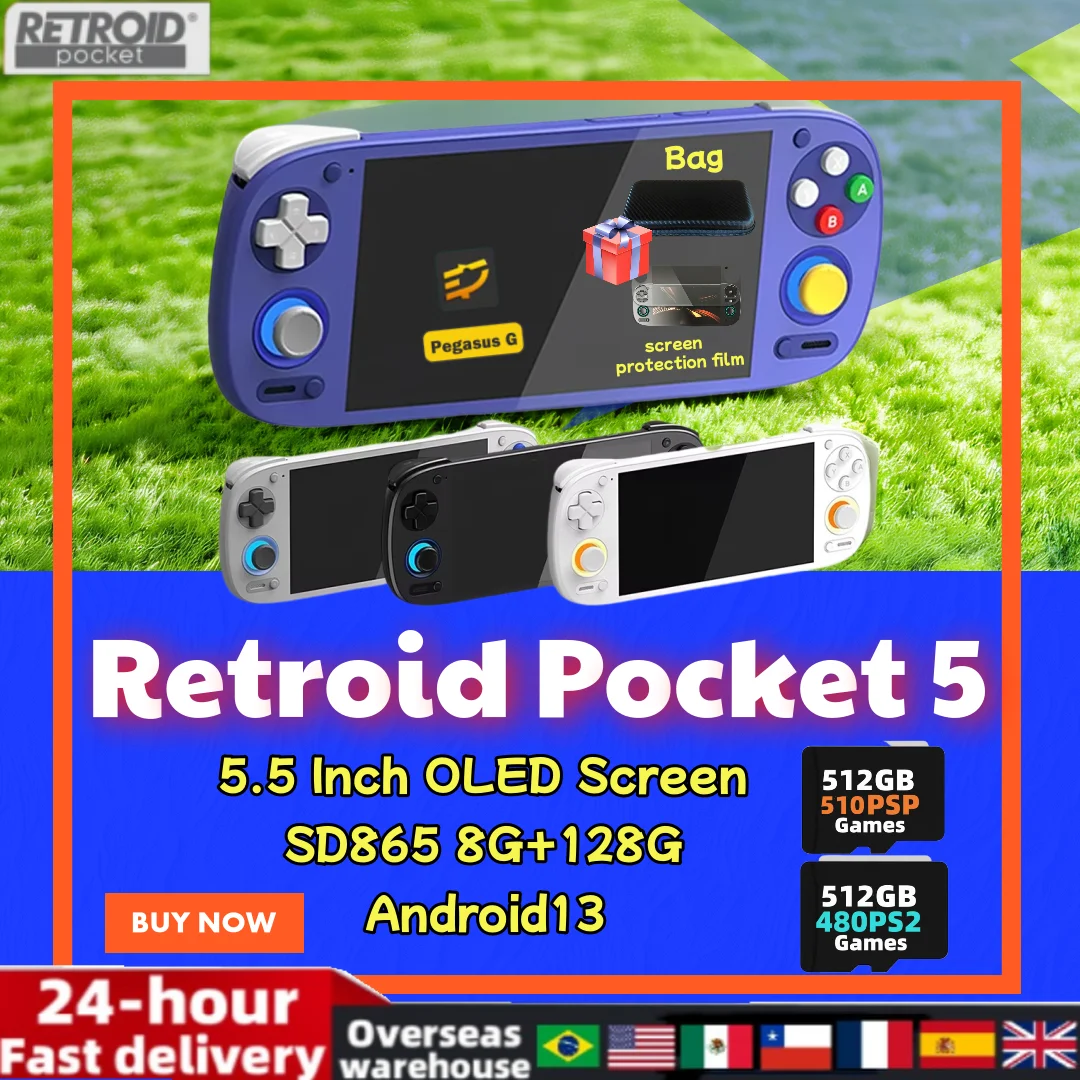 Retroid Pocket 5 RP5 ريترو وحدة تحكم بجهاز لعب محمول مشغل فيديو وحدة التحكم SD865 8 + 128G 5.5 بوصة OLED HD شاشة أندرويد 13 PSP PS2