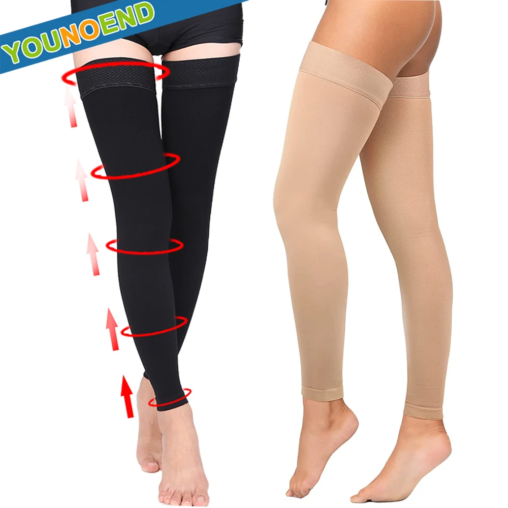 1Pair Thigh High Open Toe Compression Socks Elastic Sunscreen Anti-slip Sleep Care Varicose Veins Heal Quickly 20-30mmHg