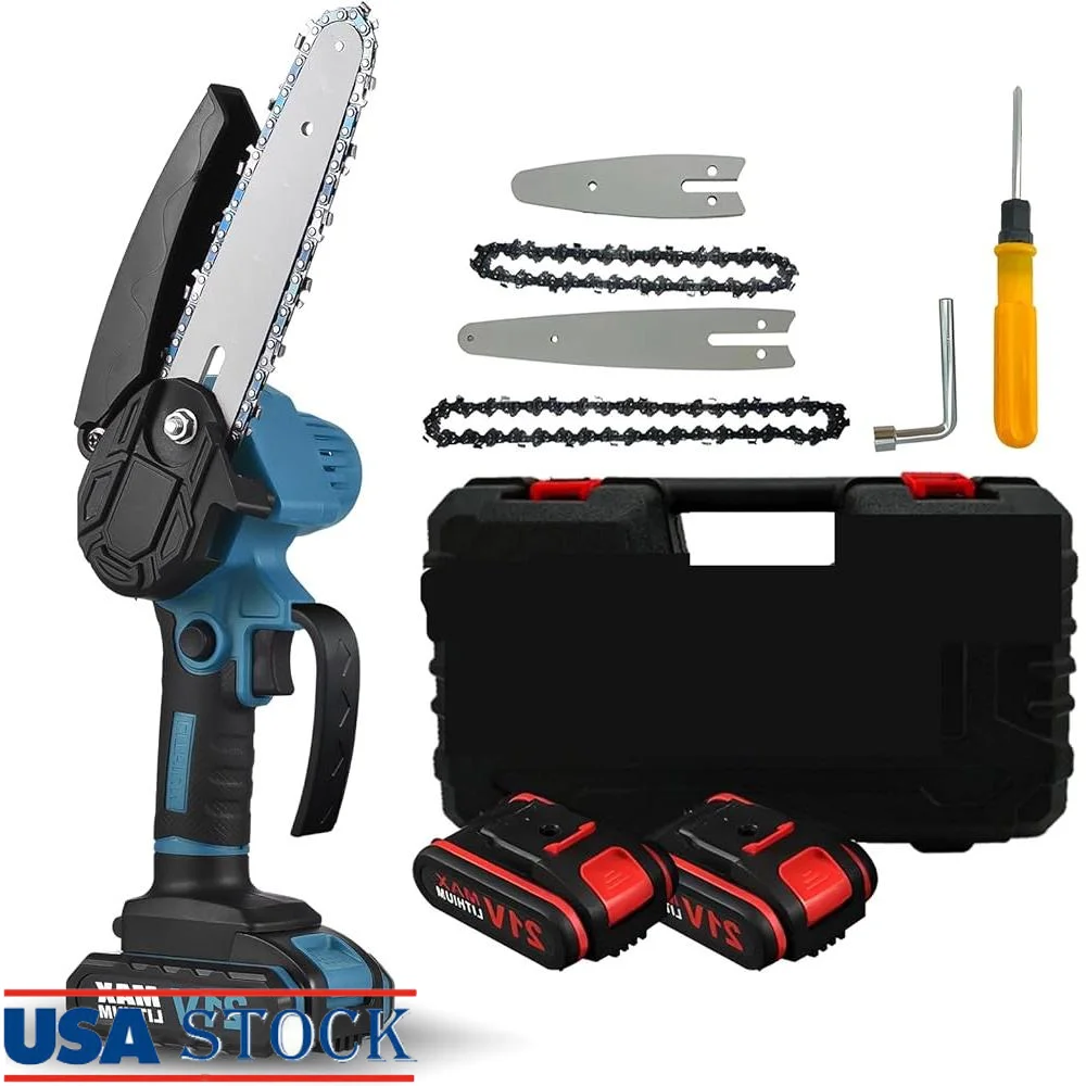 Portable Mini Electric Chainsaw Cordless 4 Inch 6 Inch Battery Powered with 2 Batteries 2 Chains Handheld Pruning Tool