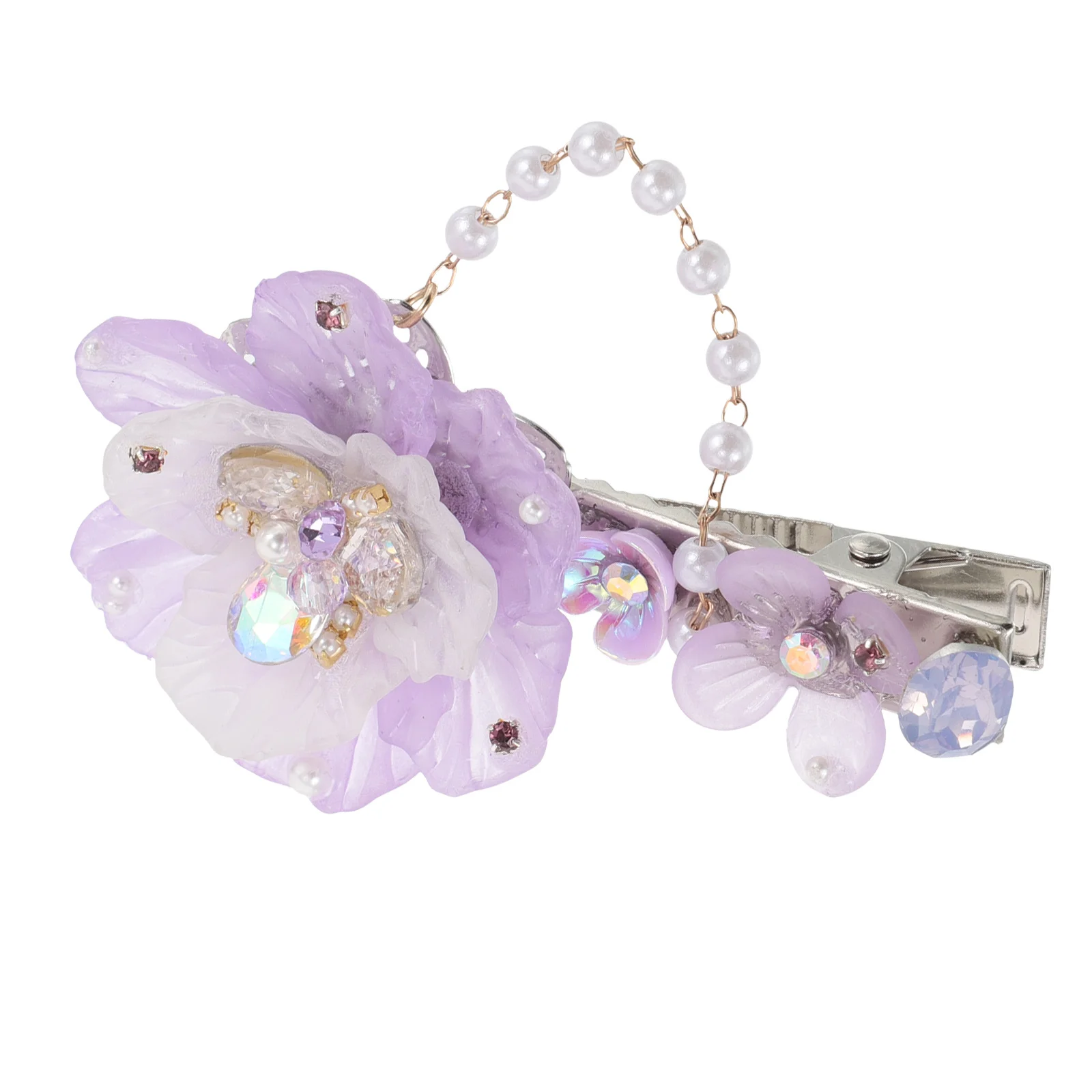 

Handmade Floral Resin Flower Hair Clip Imitation Pearl Tassels Elegant Side Hair Clip Bridal Hanfu Wedding Party Headpiece