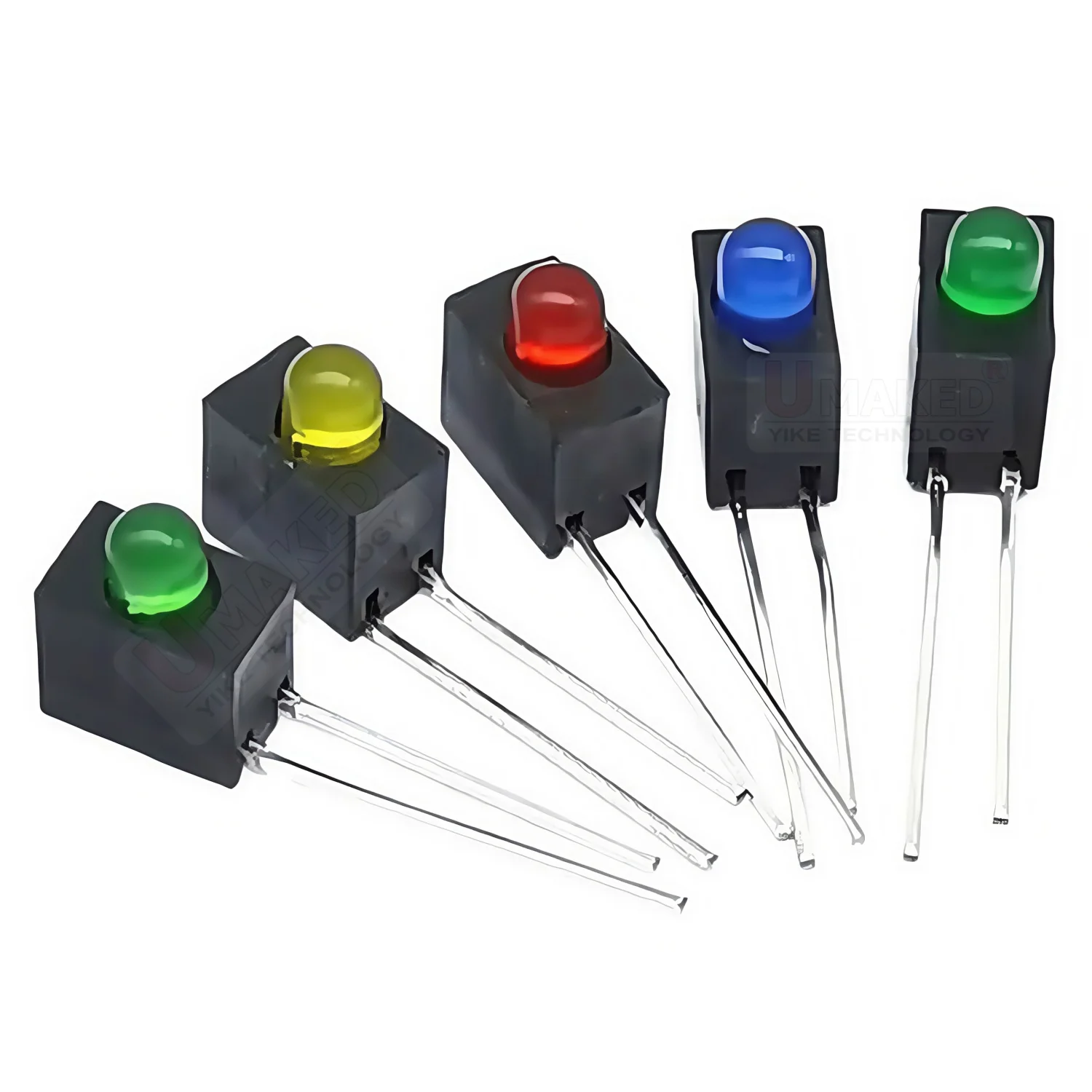 50pcs Right Angle Pins for 1leds F3 F5 diodes Pan Head LED Diode Beads With Black Plastic Holder Left Pins Positive+ DIP lamps