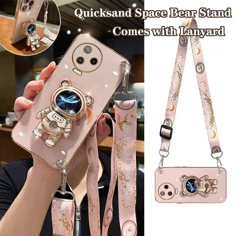 Quicksand Astronaut Lanyard Plating Phone Holder Case For Infinix Note 12pro 12 11 11Pro 12VIP 10 Pro 10 Hot 12 12 Play 10 Cover