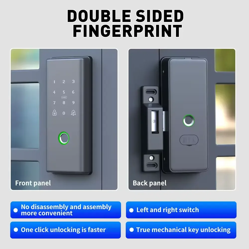 Double side Rim door lock fingerprint Code Card deadbolt Tuya Remote control Sync exist Lock Smart Door Lock For Singapore