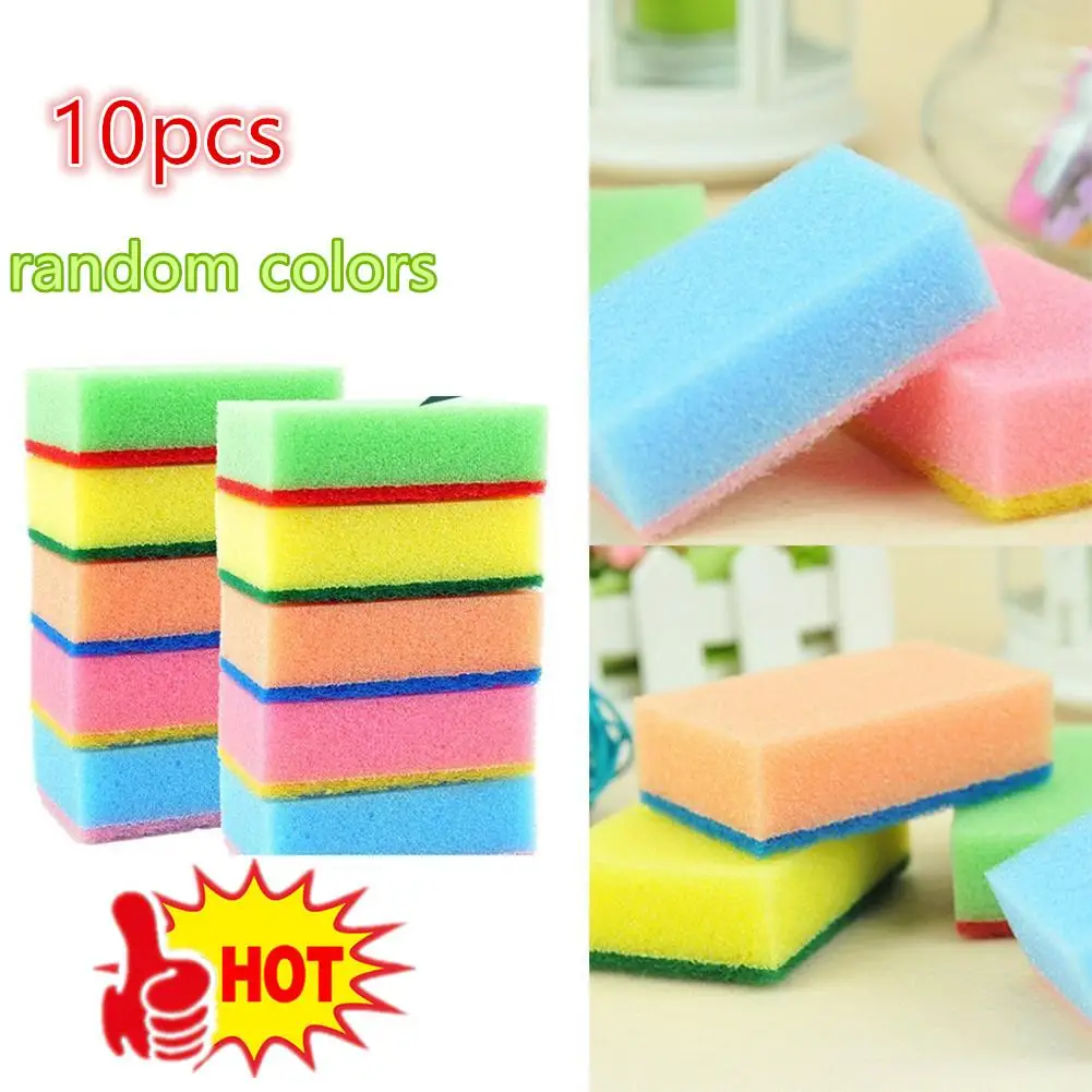 

10PCS Double-sided Cleaning Spongs Household Scouring Pad Kitchen Wipe Dishwashing Sponge Cloth Dish Cleaning Towels Tool