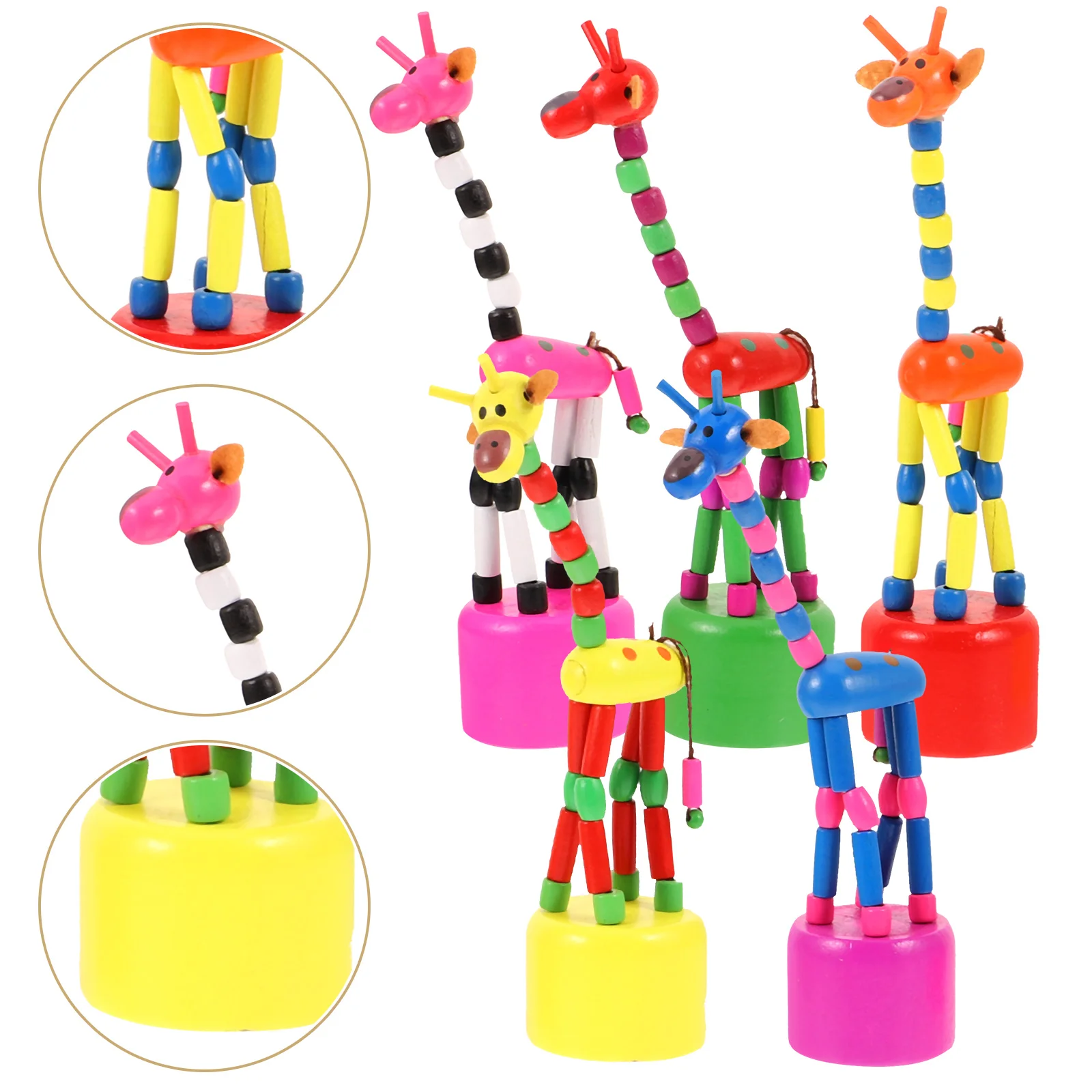 5pcs Children Wooden Giraffe Toy Colorful Dancing Rocking Giraffe Standing Swing Animals Toys (Random Style)