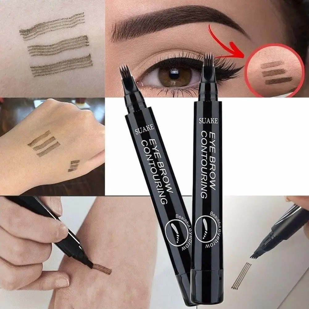 4 Points Eyebrow Tattoo Pen 4 Colors Waterproof Long Brow Pencil Lasting Enhancer Microblade Natural Liquid Eye Pencil Eyeb E3m1