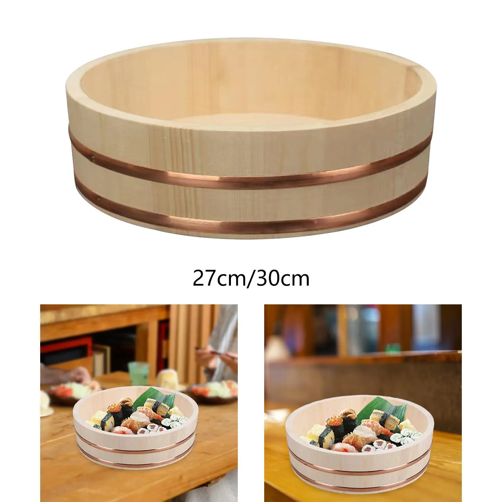 Wooden Sushi Rice Bowl Portable Practical Multipurpose Reusable Durable Barrel for Bibimbap Food Kitchen Home Counter Cooking