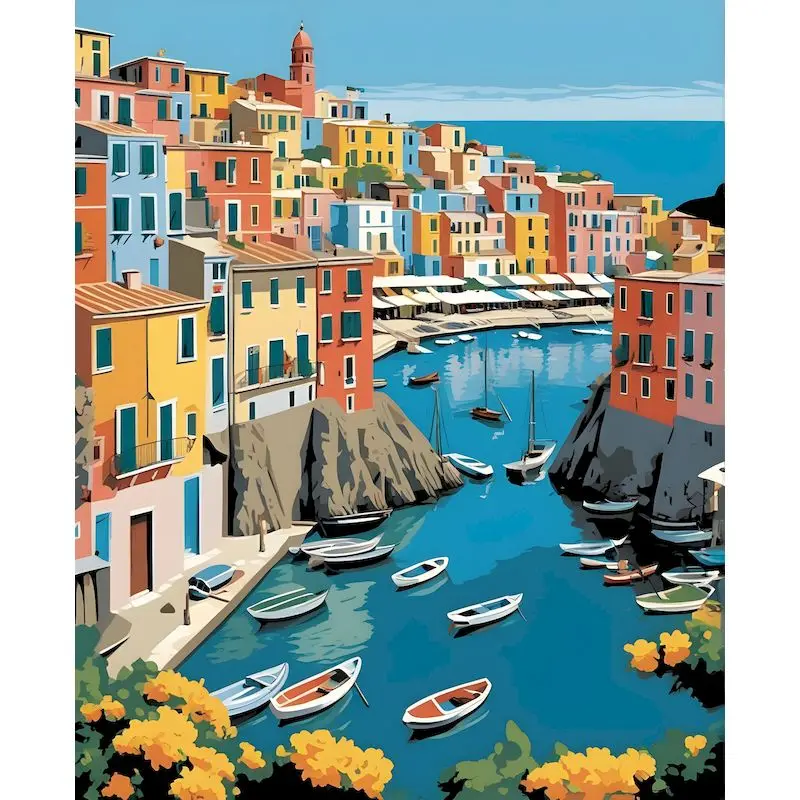 

GATYZTORY Frame Painting By Numbers Kits Coastal City Landscape Modern Drawing Coloring By Numbers Acrylic Paint For Home Decor