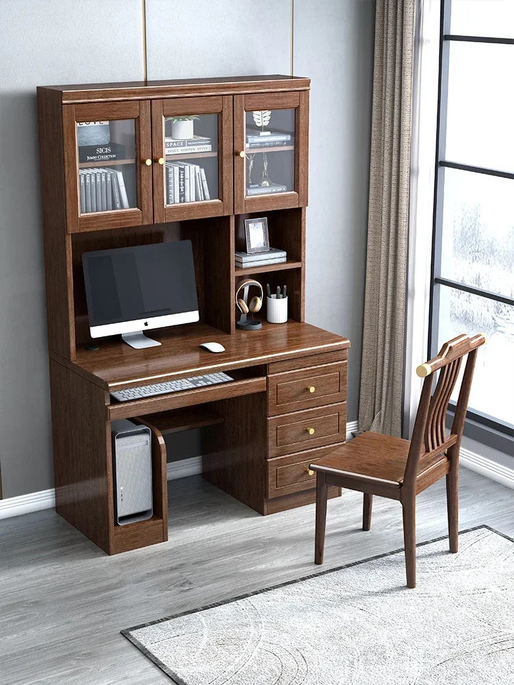 

New Chinese solid wood desk bookcase integrated household desk