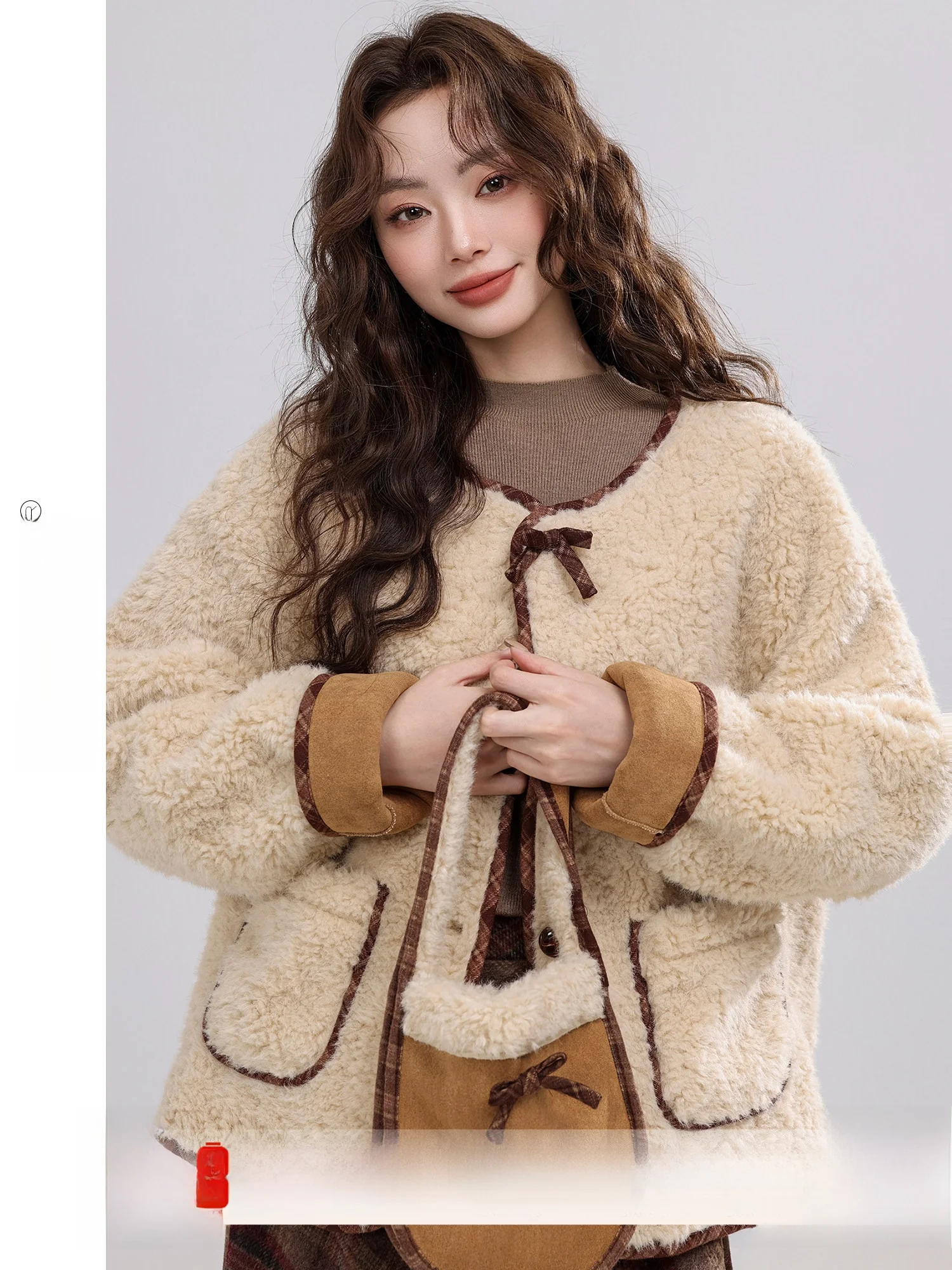 

Mivin Butterflies in Another Lane Women's Lamb Fur Jaet Loose Fit Retro Sle Versatile Outerwear for Ladies Polyester Fabric