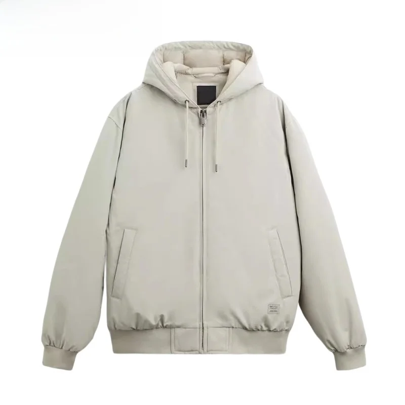 

Winter New Men's Casual Hooded Long Sve Loose Thiened Cotton Jaet ort Coat Youth Faion Pure Color Zipper Closure