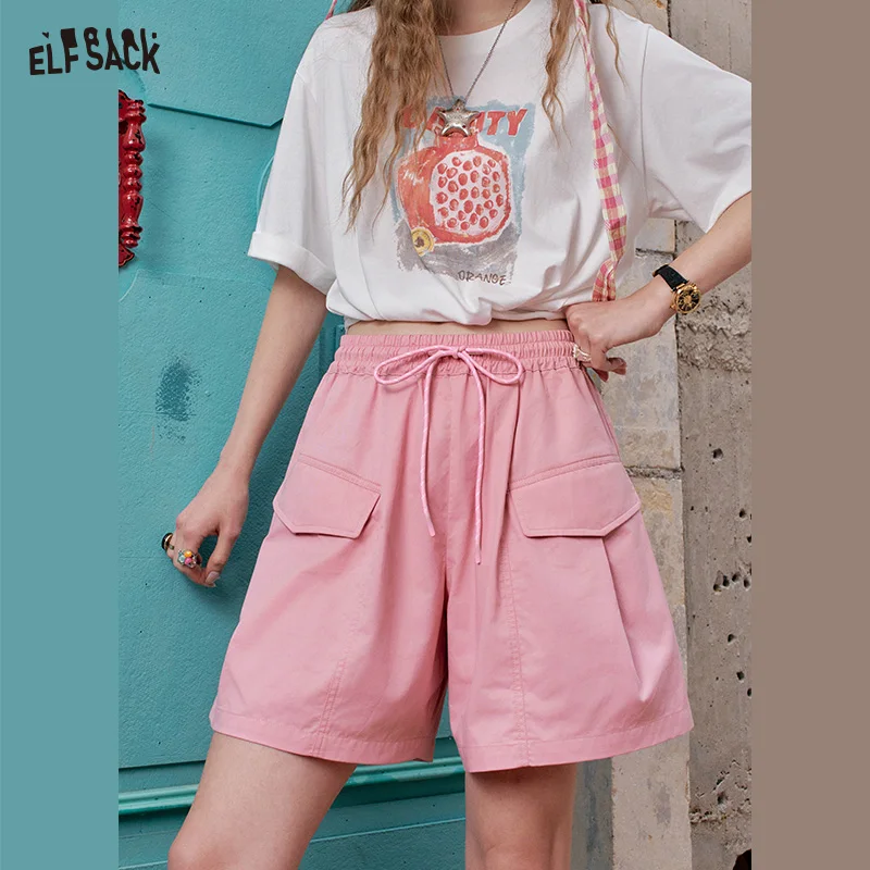 

ELFSACK 2025 Summer New Arrivals Pink High Waisted Casual Shorts For Women
