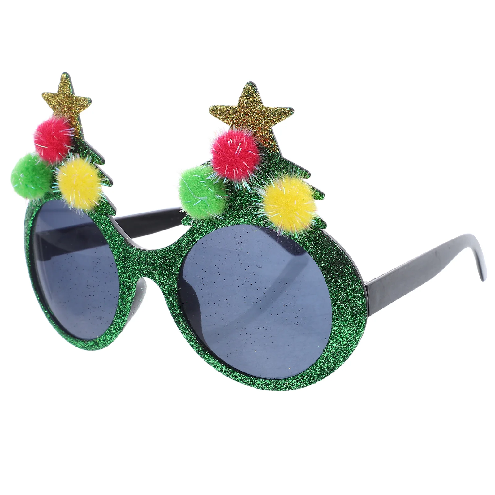 

Festive Christmas Glasses: Lightweight Plastic Xmas Tree Eyewear Glitter Pom-Poms Holiday Party Adults Novelty Decorations Photo