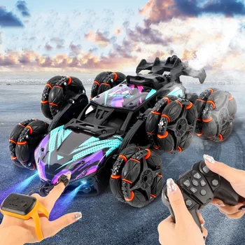 Six wheels double RC car toy spray twist stunt drift car gesture sensing remote control car toys for children adults