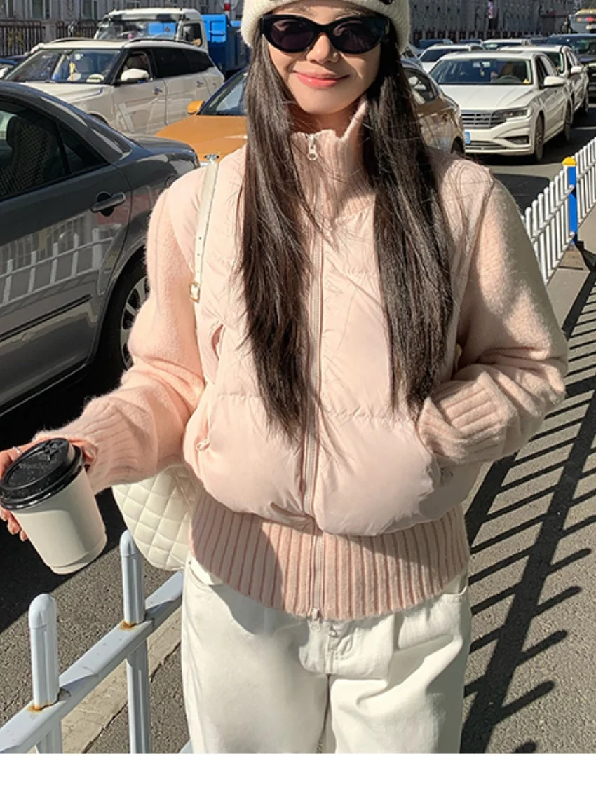 エイリアンキティ ニットダウンジャケット パッチワーク レディース 新作コート 冬 2025 デイリーストリートウェア ルーズ オフィスレディー シック スリム ルーズ