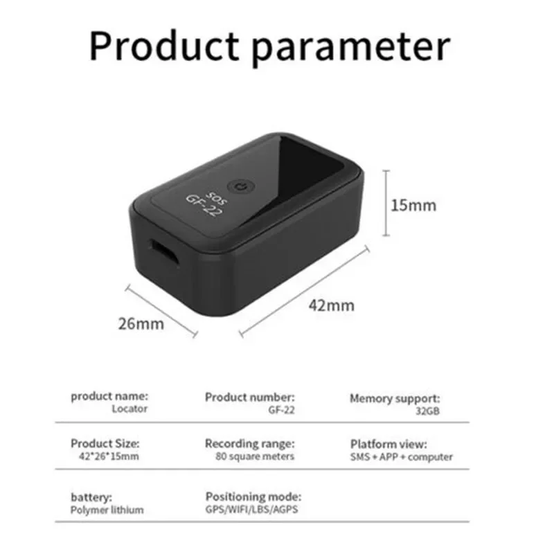 Carro Magnetic Burglar Alarm Locator, GPS Posicionamento via satélite Tracking, Localizador sem fio, Instalação gratuita, GF22