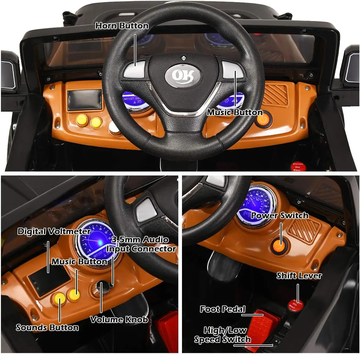 Ride On Car, 12V 2WD Powered Truck, Manual/Parental Remote Control Modes Truck Vehicle with Headlights, MP3 Port, Music, Horn fo