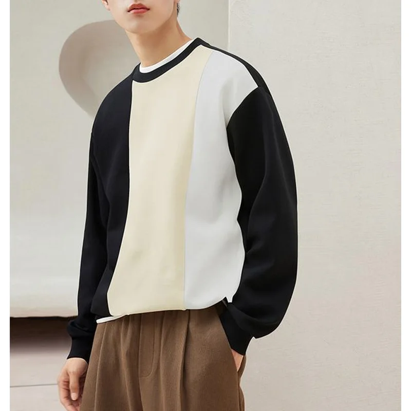 2024 New Spring and Autumn Leisure Fashion Vitality Age Reducing Round Neck Contrast Loose Oversize Pullover Sweater for Men