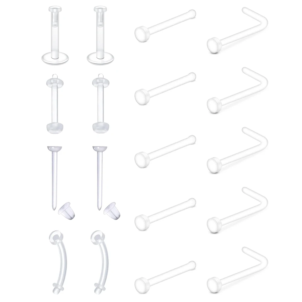 2Pcs Clear Nose Rings for Work Piercing Plastics Retainer for Surgery Spacers Septum Lip Rings Earrings Studs for Woman and Man