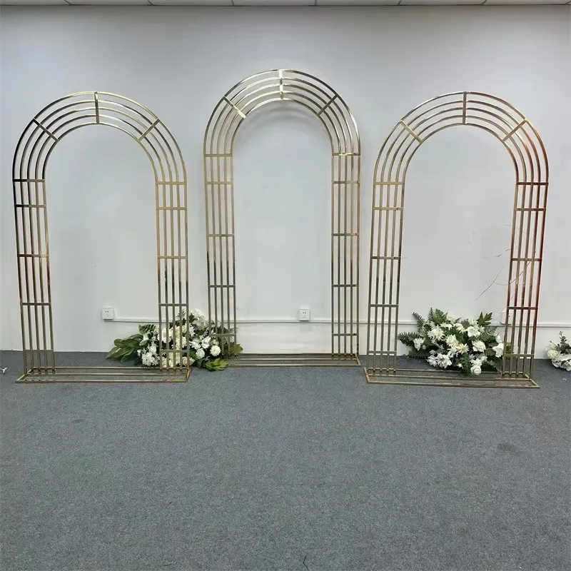 

2024 New Shiny Curved five bar Screen Shelf Wedding Arch Gold-plated Geometry Flower Door Stand Artificial Floral Decor Frame