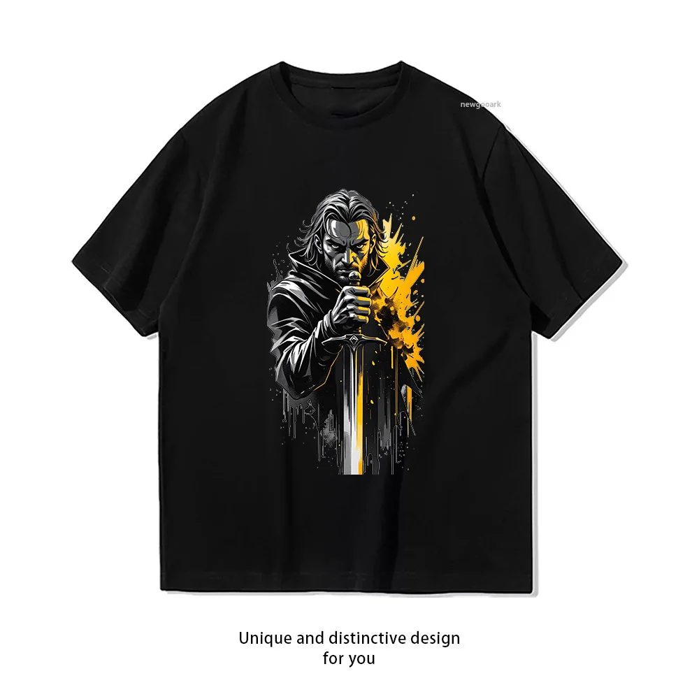 Dark Warrior Sword Art  Casual Cotton Short Sleeve Tee for Men Women