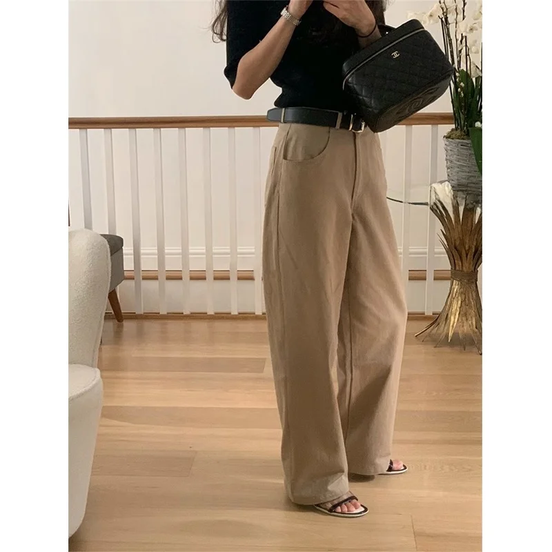 

Простые универсальные брюки Dongda Gate с высокой талией, прямые, свободные, повседневные, женские, удобные, хлопковые, для работы и отдыха